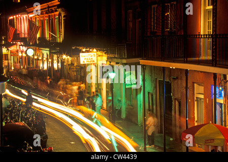 Bourbon Street at Night, New Orleans, Louisiana Stock Photo