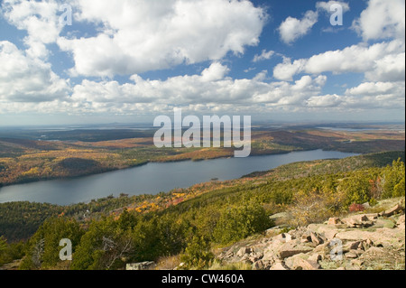 Lake view in autumn from Acadia National Park, Maine Stock Photo