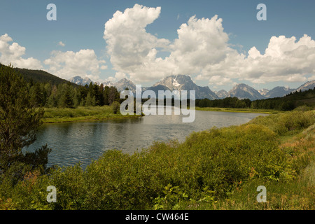Tetons from the Oxbow Bend Stock Photo