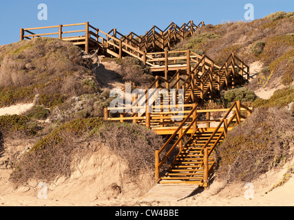 Timber steps on the sand dunes at Moses Rock Beach, Western Australia Stock Photo
