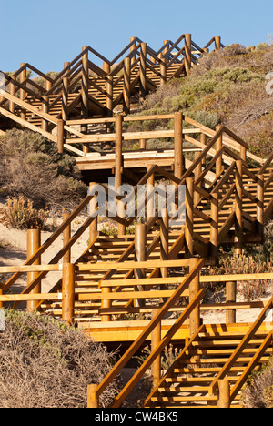 Timber steps on the sand dunes at Moses Rock Beach, Western Australia Stock Photo