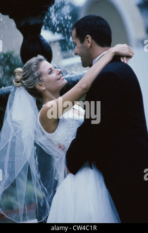 Side profile of a newlywed couple embracing Stock Photo