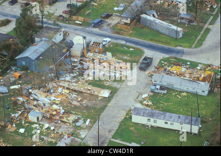 An aerial view of some damage caused by Hurricane Andrew Stock Photo