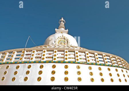 Shanti Stupa, a Buddhist white-domed stupa, or chorton, on a hilltop in Chanspa, Leh, Ladakh, India Stock Photo