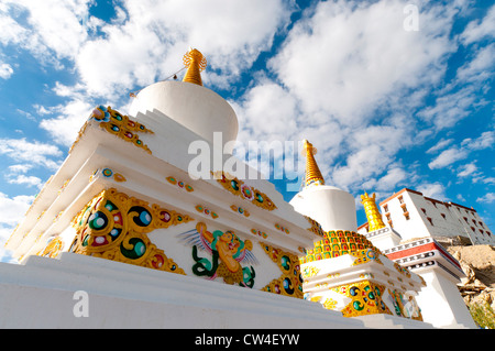 Colorfully decorated chortons at Thiksey Monastery in the Indus Valley near Leh, Ladakh, India Stock Photo