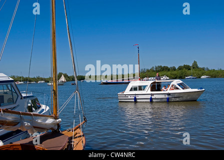 Ranworth Staithe facing Malthouse Broad, in Norfolk. Linked to The River Bure, a popular area of the Norfolk Broads. Stock Photo