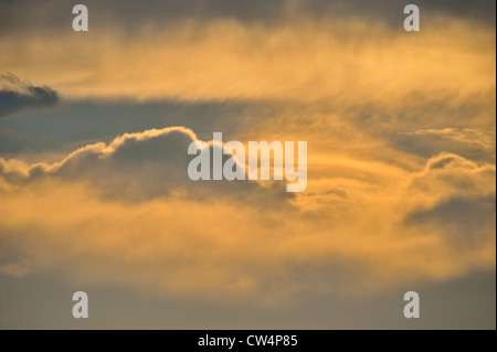 A sunlit section of storm clouds Stock Photo
