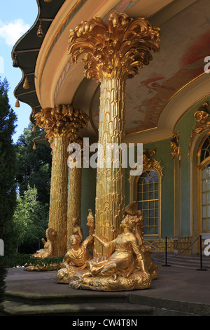 View on one of the three cabinet rooms of the Chinese House, a garden pavilion in the Sanssouci Park in Potsdam, Germany. Stock Photo