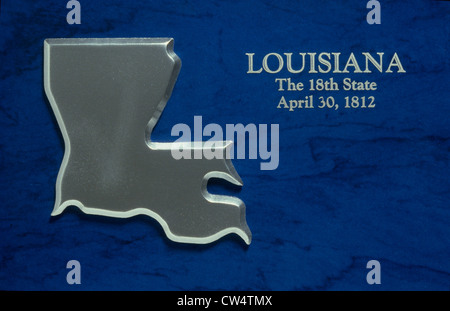 Silver Map of Louisiana Stock Photo