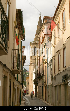 Narrow streets of the medieval village of Tomar, Portugal, the town where the Knights of Templar founded the Castle of Tomar Stock Photo