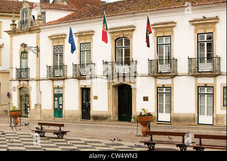 Center of the medieval village of Tomar, Portugal, the town where the Knights of Templar founded the Castle of Tomar Stock Photo