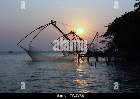 Chinese Fishing Nets of Fort Cochin in Kerala Stock Photo