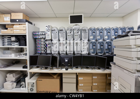Outdated corporate computer equipment slated for recycling. Stock Photo