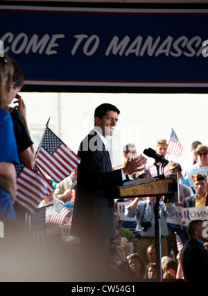Vice Presidential candidate Paul Ryan Speaking to a large enthusiastic crowd of Mitt Romney Supporters at a rally in Virginia. Stock Photo