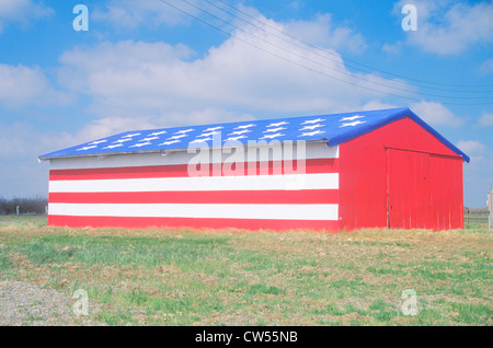 Barn Painted Like American Flag, Central California Stock Photo