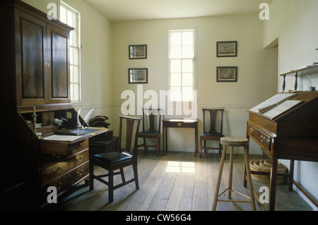 Interior of colonial era office in historical Williamsburg, Virginia Stock Photo