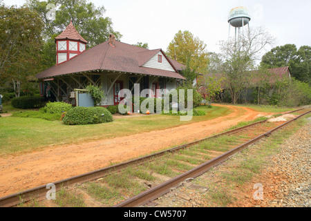 Railroad station at historic Andersonville Georgia, adjacent to Andersonville National Park for Civil War Prison Stock Photo