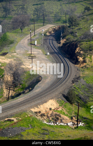 The Tehachapi Train Loop near Tehachapi California historic location Southern Pacific Railroad where freight trains gain 77 Stock Photo