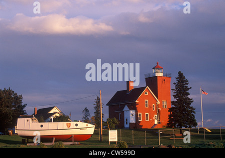 Two Harbors Light Station along Agate Bay on Lake Superior, MN Stock Photo