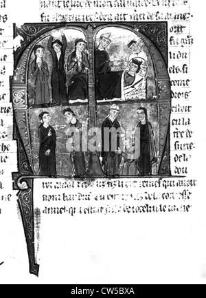 William Tyre 'History Deeds done beyond Sea' Accra ca. 1275-1291 f° 218 v : Mourners during death Amaury I Coronation Baudoin IV Stock Photo
