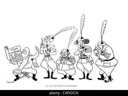 Satirical cartoon by Sennep about Mussolini. in 'La guerre en chemise noire' ('war in black shirt') Stock Photo