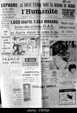 War in Algeria, Front page of the newspaper 'L'Humanité' Stock Photo