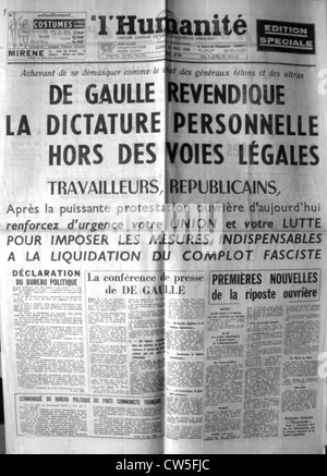 War in Algeria, Front page of the newspaper 'L'Humanité' Stock Photo