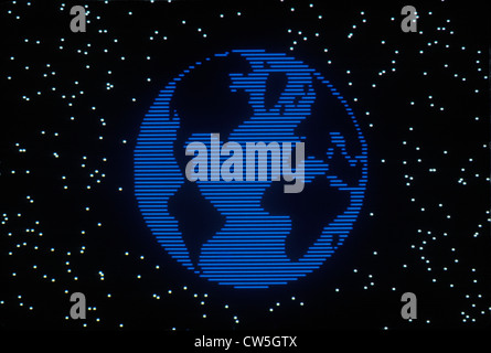 Earth represented by glowing blue lines against a starry background Stock Photo