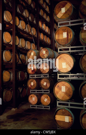 Wine casks in a winery, Napa Valley, California, USA Stock Photo