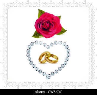 rings and roses with Diamond heart Stock Photo