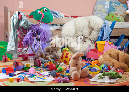 Messy kids room with toys and other accessories Stock Photo