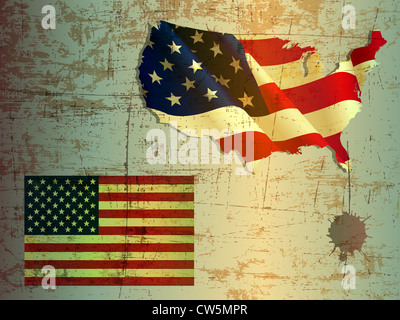 grunge of United States or USA map and flag Stock Photo