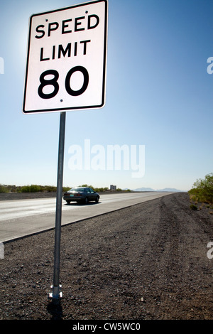 Highway Speed Limit 80 mph sign on the I-80 West through Bonneville ...