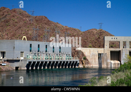 Parker Dam at the Colorado River creates Lake Havasu in La Paz County, Arizona and San Bernardino County, California, USA. Stock Photo