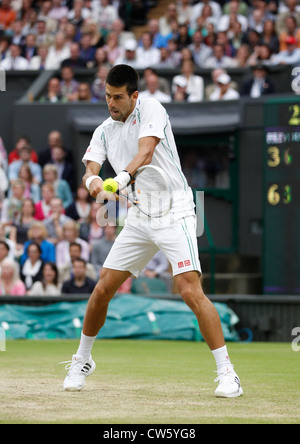 Novak Djokovic (SRB) in action at Wimbledon Stock Photo