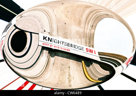 Warped image of a street sign in Knightsbridge, London Stock Photo