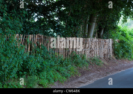 Chestnut Paling stick and wire fencing Stock Photo