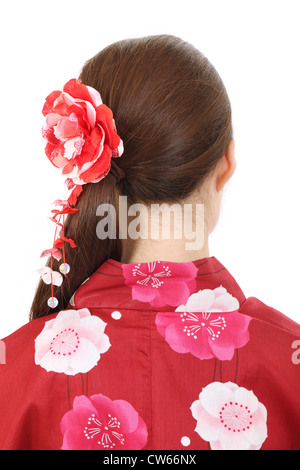 Back view of young asian woman in traditional clothes of kimono Stock Photo