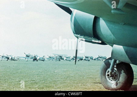 Italian fighter planes on an airfield, World War II. Stock Photo