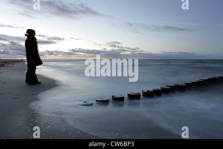 Zingst woman on the beach overlooking the Baltic Sea Stock Photo