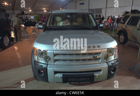 Silver Land Rover Discovery 3 in a motor show in Bucharest, Romania Stock Photo