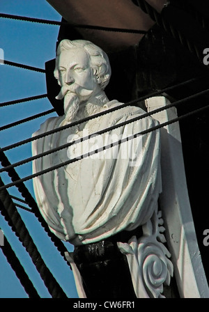 Detail of an Antique Figurehead on a Portuguese Ship Bow, Portugal Stock Photo