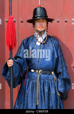 Korean Imperial Guard Member at the Gyeongbokgung Palace in Seoul, South Korea, Seoul Stock Photo