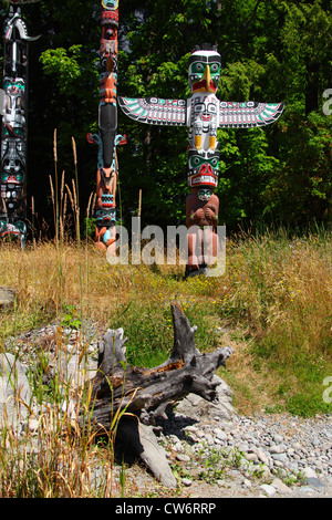 totem poles in the Stanley Park, Canada, Vancouver Stock Photo