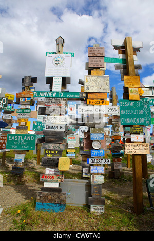 License plates, Signpost Forest, Watson Lake, Yukon Territory, Canada ...