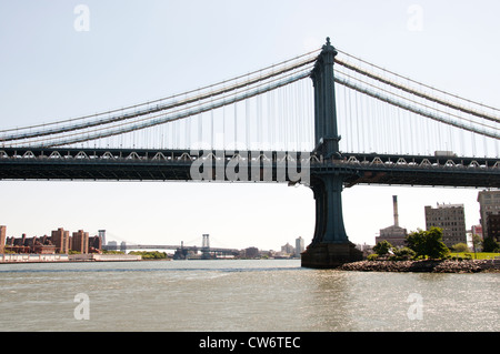 Manhattan Bridge from Brooklyn Park Background East Side Manhattan Dumbo  New York City Stock Photo