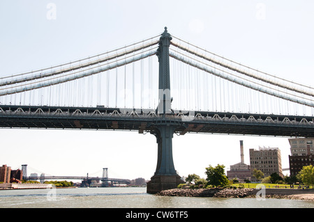 Manhattan Bridge from Brooklyn Park Background East Side Manhattan Dumbo  New York City Stock Photo