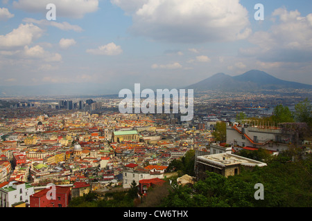 view of Naples with Vesuv in background, Italy, Neapel Stock Photo