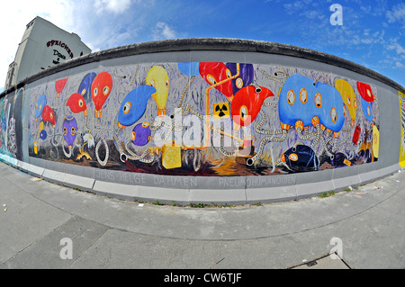 part of the so called 'East Side Gallery' a part of Berlin Wall painted after the reunification, Germany, Berlin Stock Photo