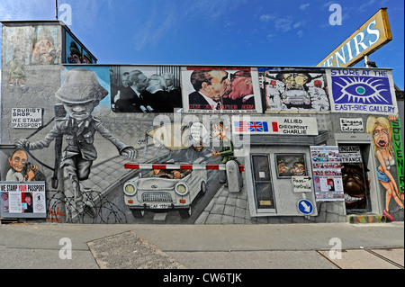 part of the so called 'East Side Gallery' a part of Berlin Wall painted after the reunification, Germany, Berlin Stock Photo